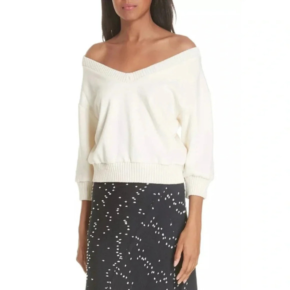 NEW 3.1 Phillip Lim Terry Crop Sweater sweatshirt knit Ivory luxury S - Picture 3 of 9